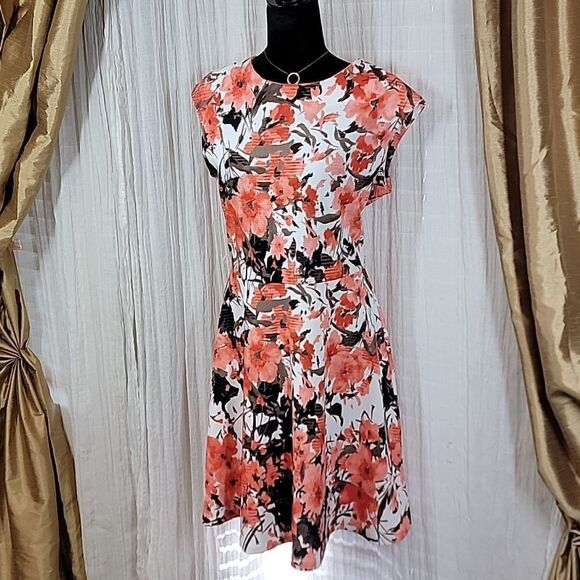 Tiani B Coral Floral Cap Sleeve A-Line Dress - Picture 8 of 14
